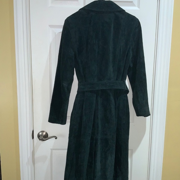 INC International Concepts Green Suede O-Ring belt Trench Coat Sz M lined - Picture 5 of 12